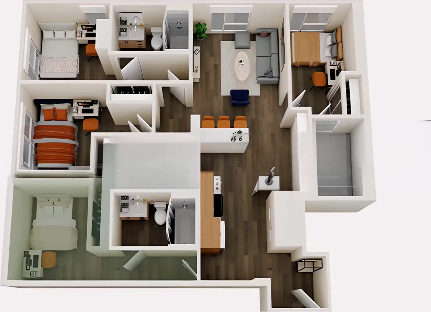 Quarto acessível para estudantes com iluminação ampla em 