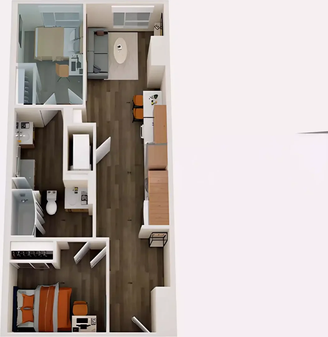 Quarto acessível para estudantes com iluminação ampla em 