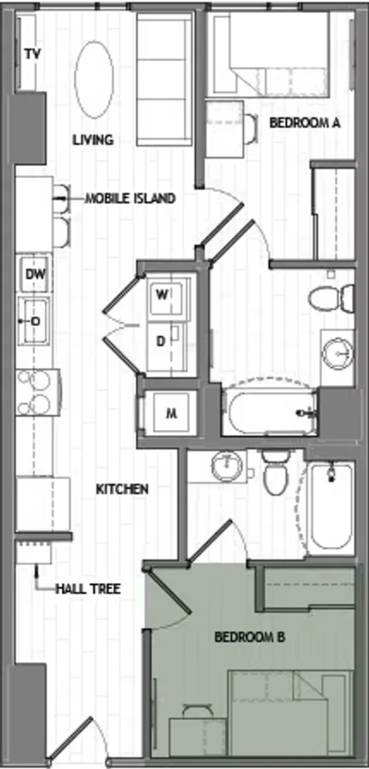 Quarto de estudante confortável e espaçoso em 