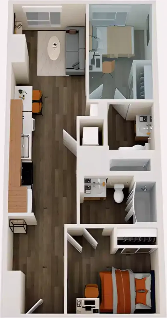 Quarto acessível para estudantes com iluminação ampla em 
