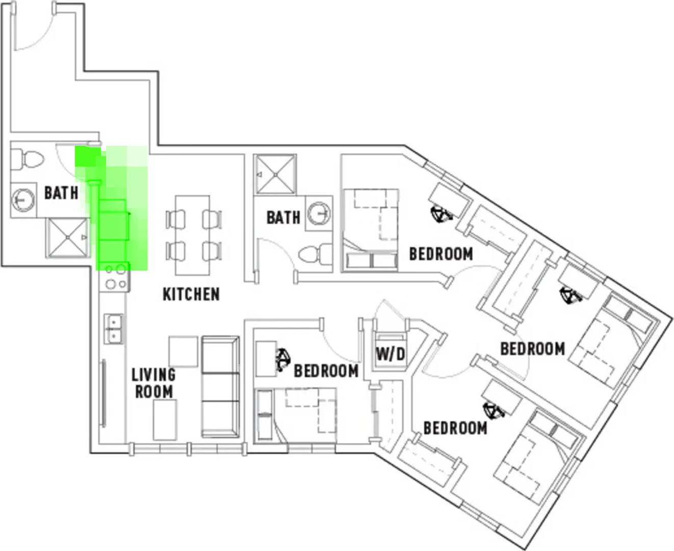 Habitación estudiantil luminosa y aireada con fácil acceso a la universidad en 