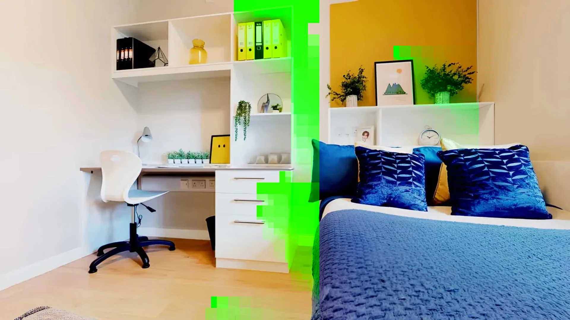 Quarto de estudante luminoso e arejado com acesso fácil à universidade em
