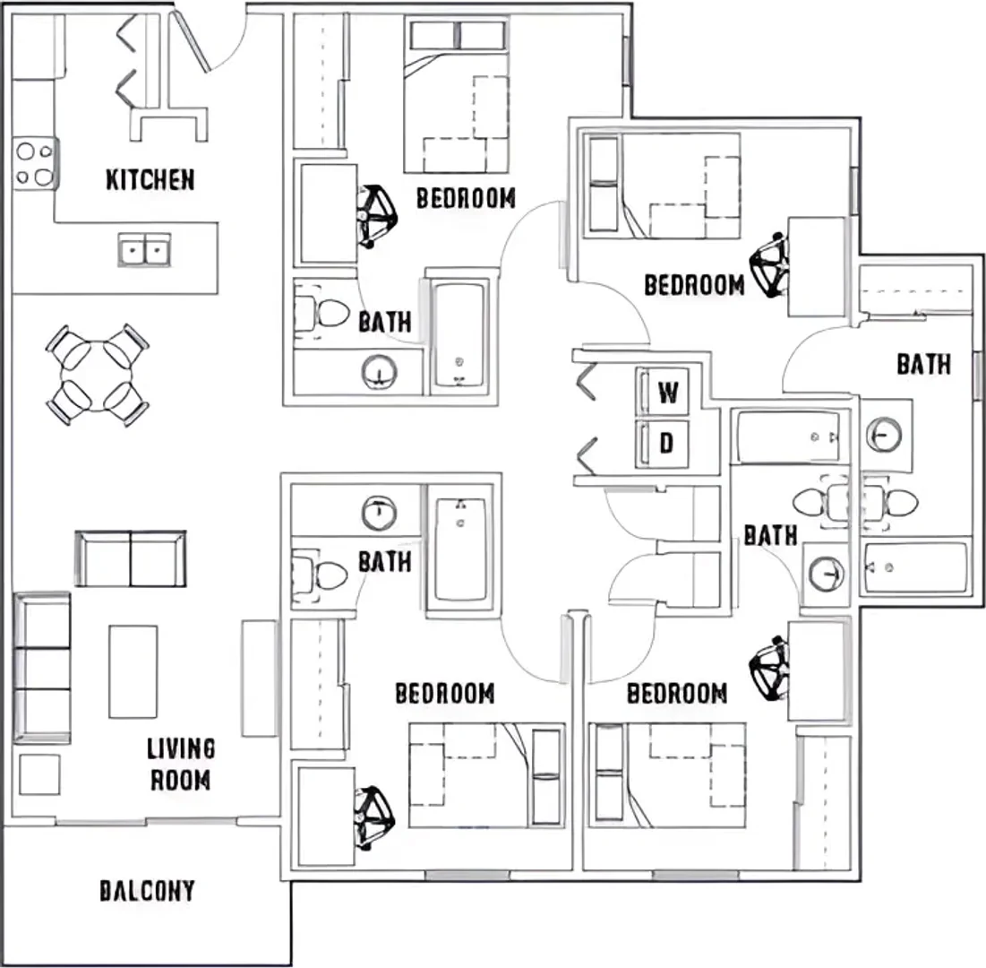 Habitación en apartamento estudiantil en alquiler en , completamente amueblado