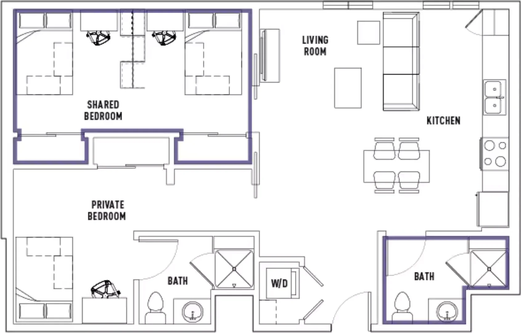 Quarto de estudante em  com área de estudo e instalações partilhadas