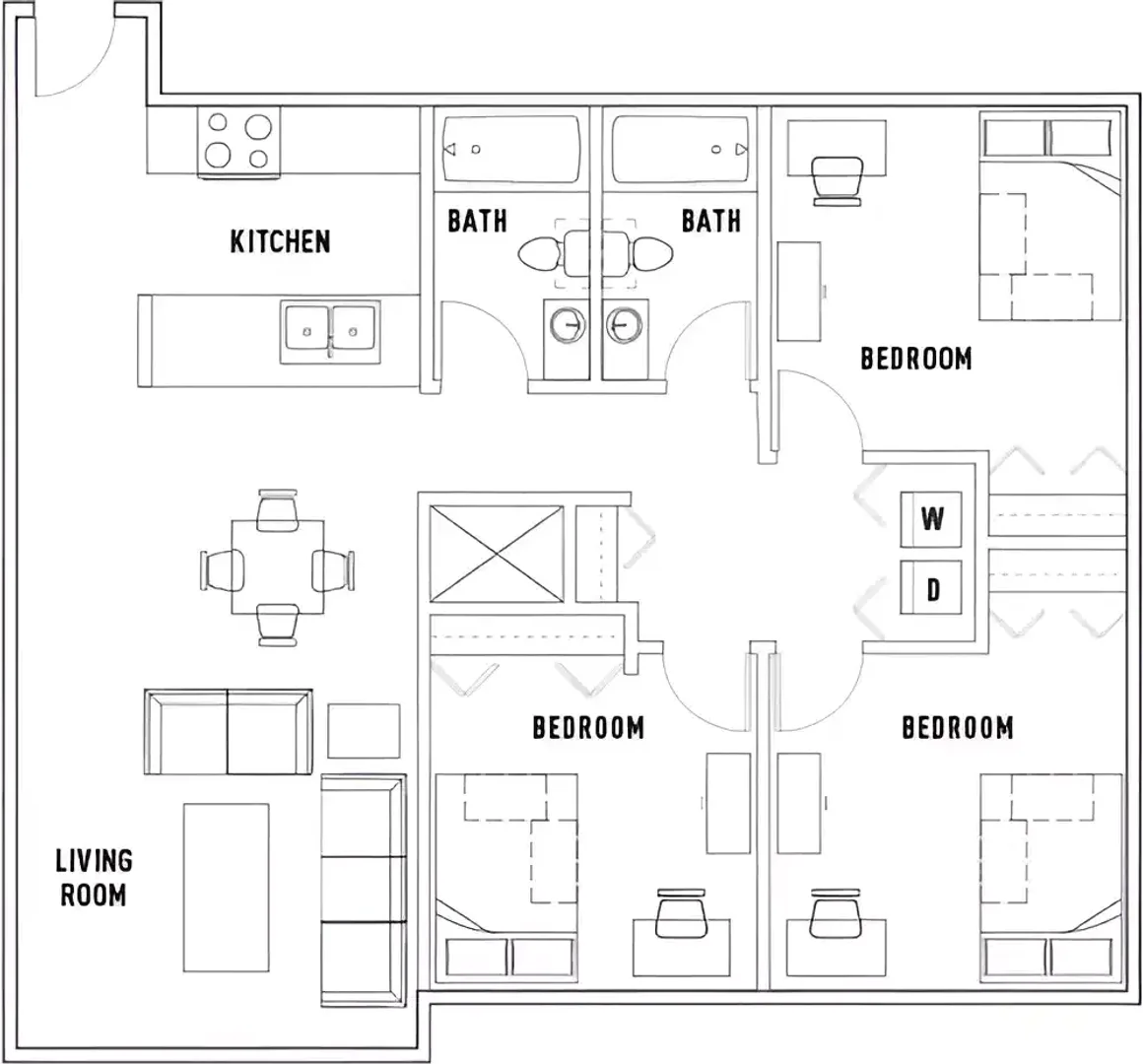 Chambre d'étudiant à  avec espace d'étude et installations communes