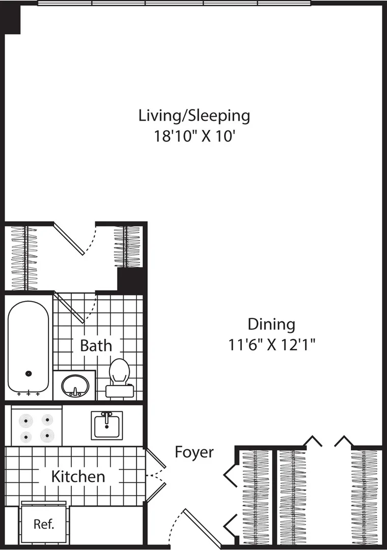 Apartamento estúdio acessível com características essenciais em 