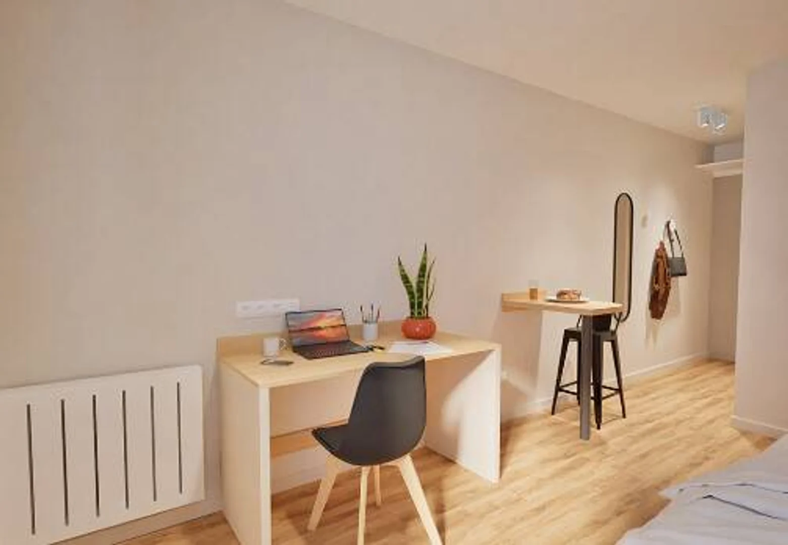 Quarto acessível para estudantes com iluminação ampla em 