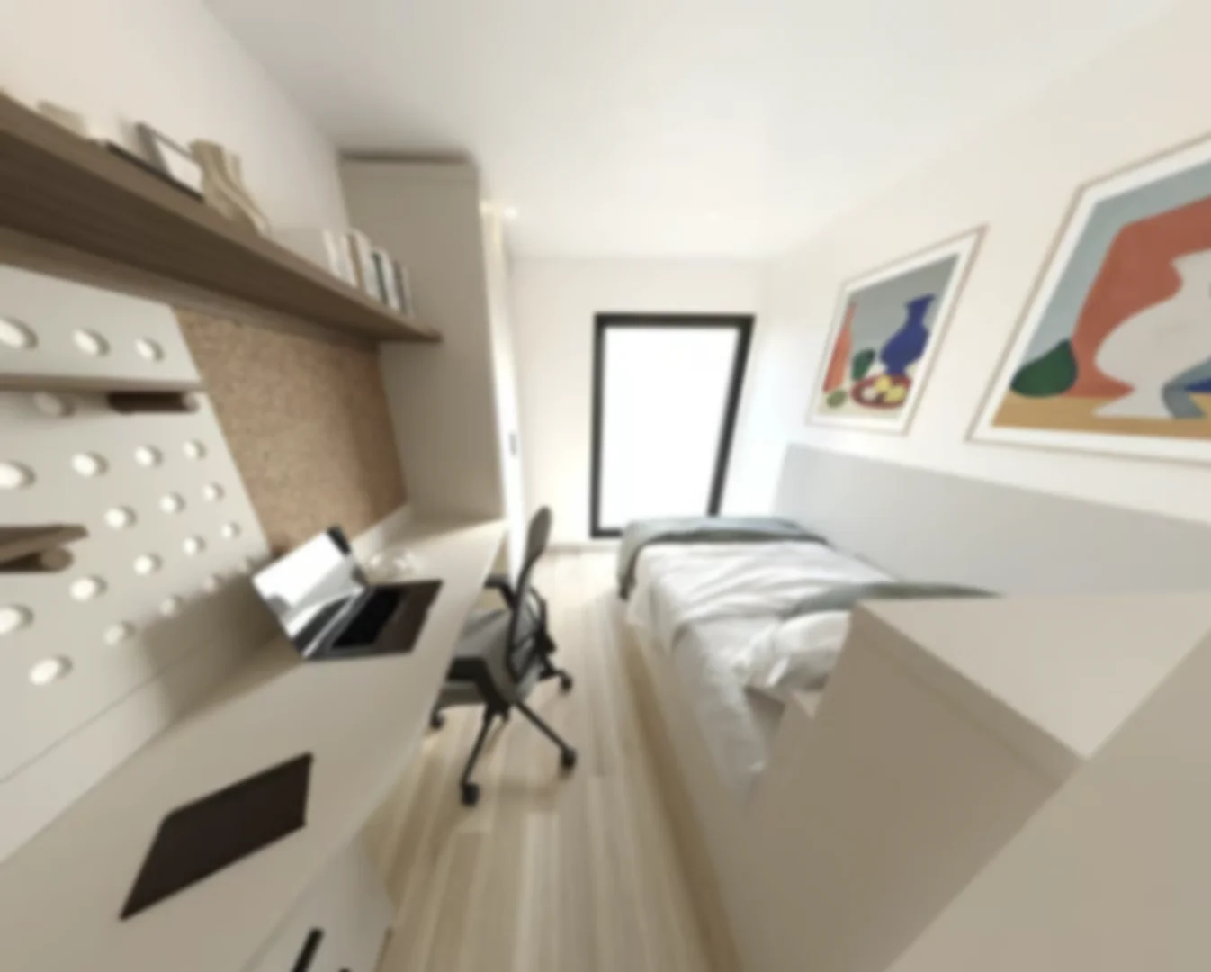 Quarto de estudante confortável e espaçoso em 