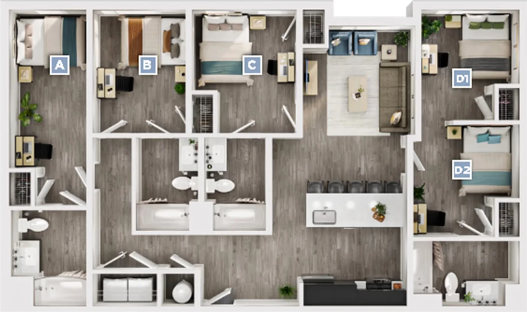 Quarto acessível para estudantes com iluminação ampla em 