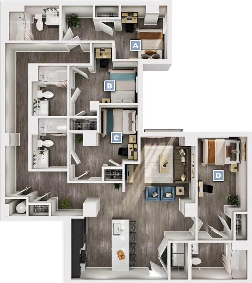 Quarto de estudante confortável e espaçoso em 
