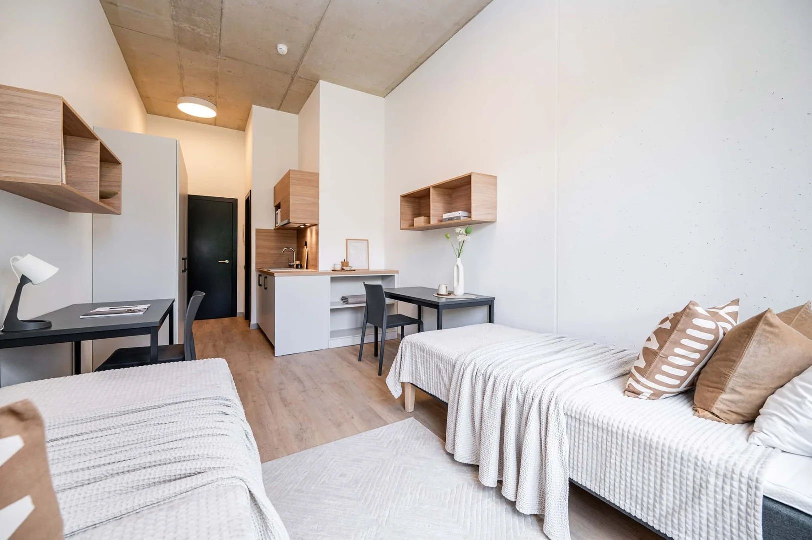 Chambre d'étudiant à  avec espace d'étude et installations communes