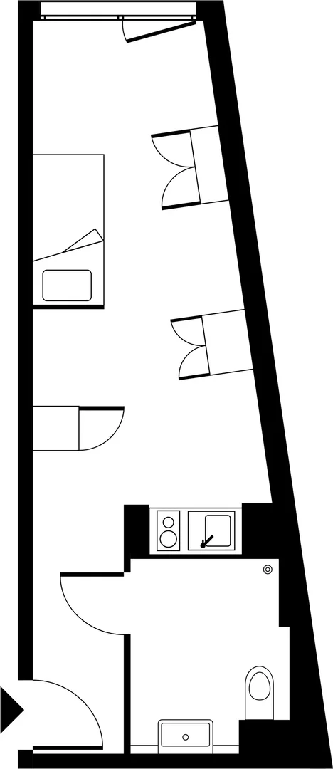 Affordable studio apartment with essential features in