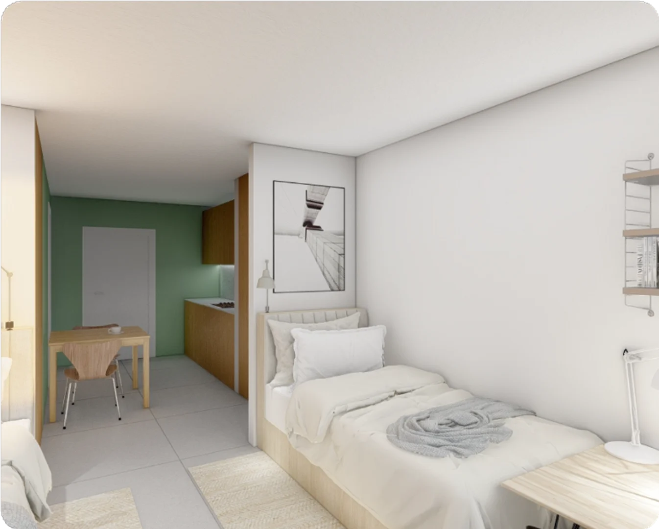 Quarto de estudante confortável e espaçoso em 
