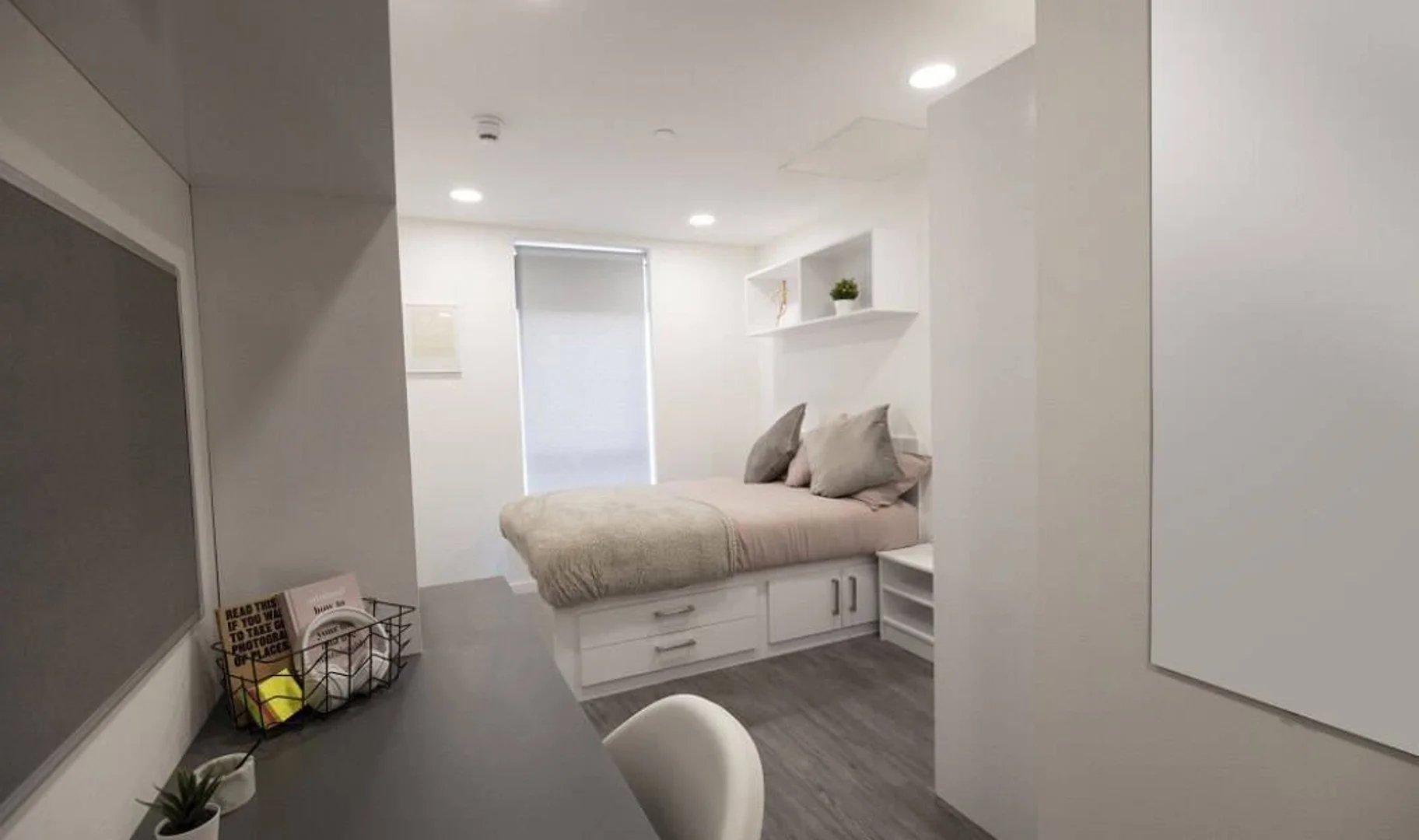 Quarto acessível para estudantes com iluminação ampla em 