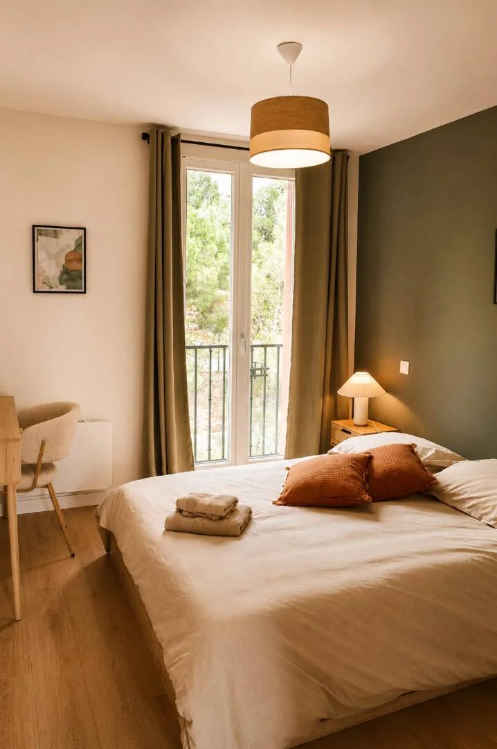 Quarto acessível para estudantes com iluminação ampla em 