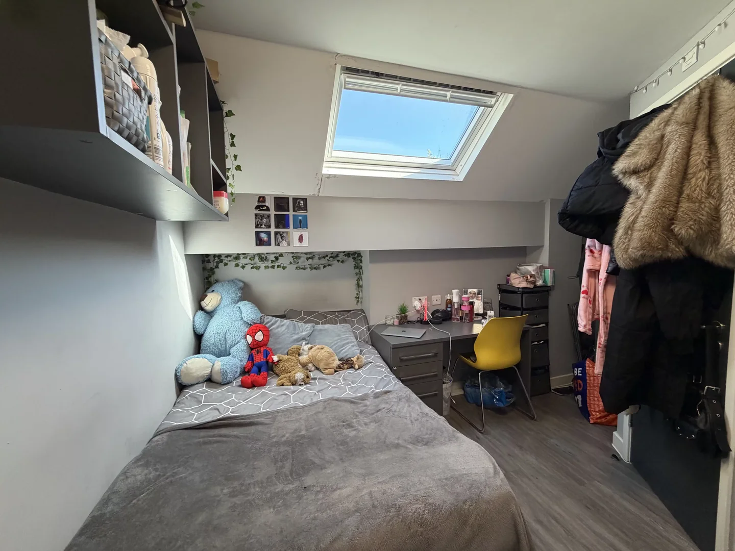 Quarto acessível para estudantes com iluminação ampla em 