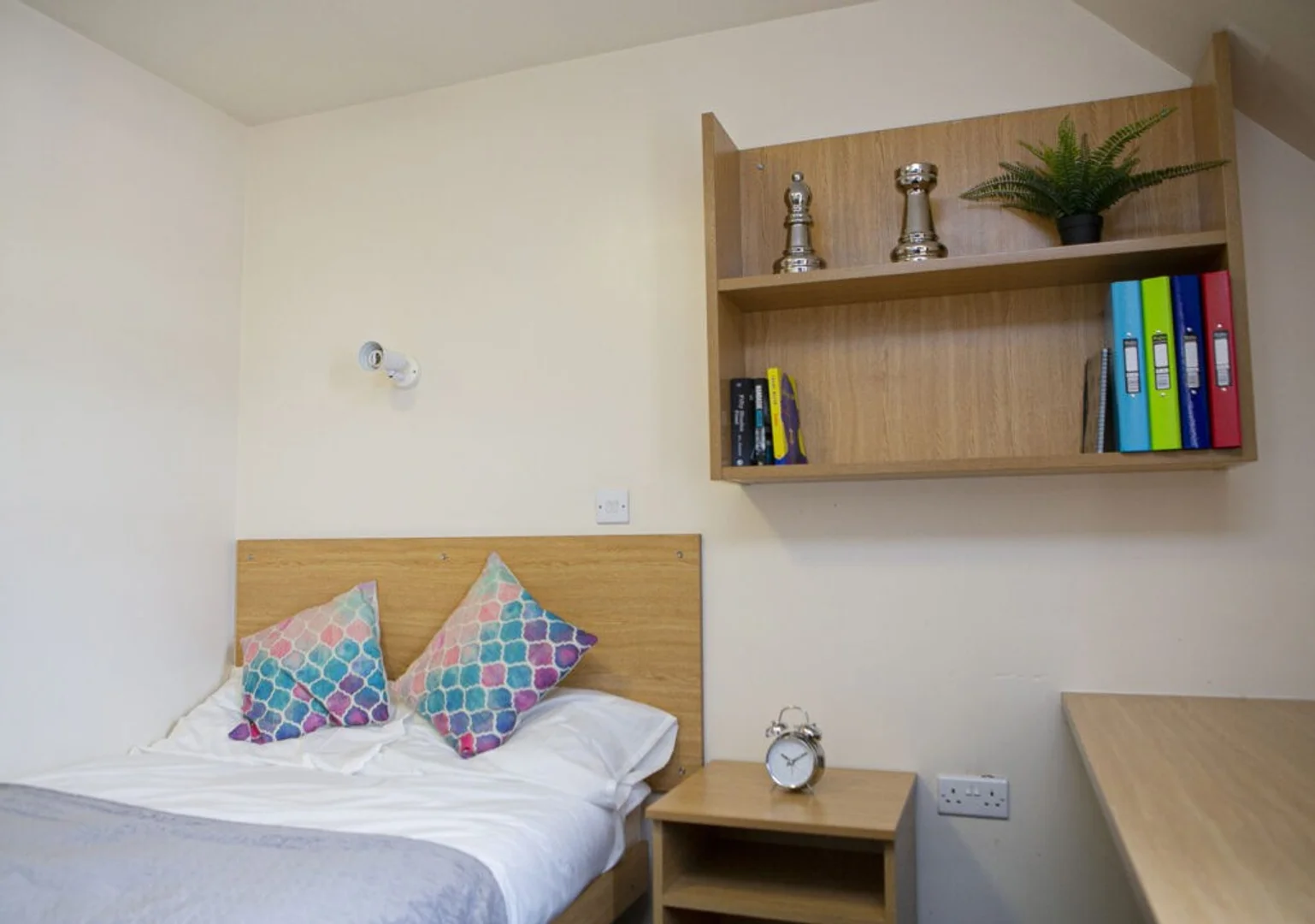 Quarto acessível para estudantes com iluminação ampla em 
