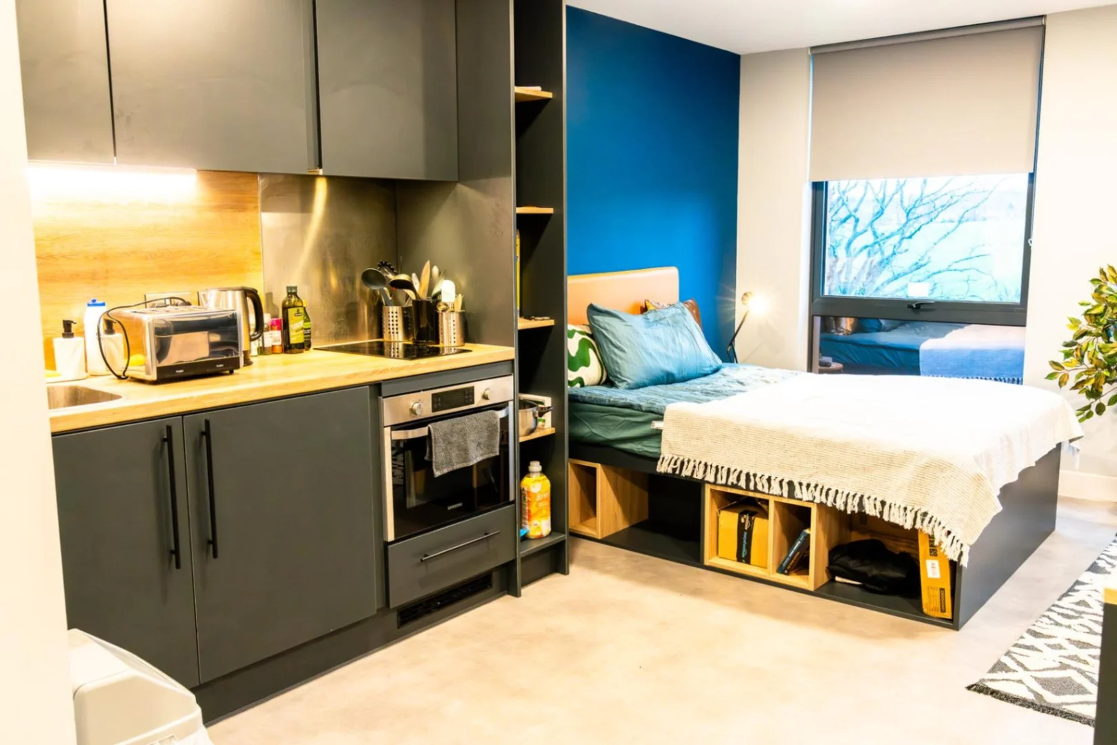 Affordable studio apartment with essential features in
