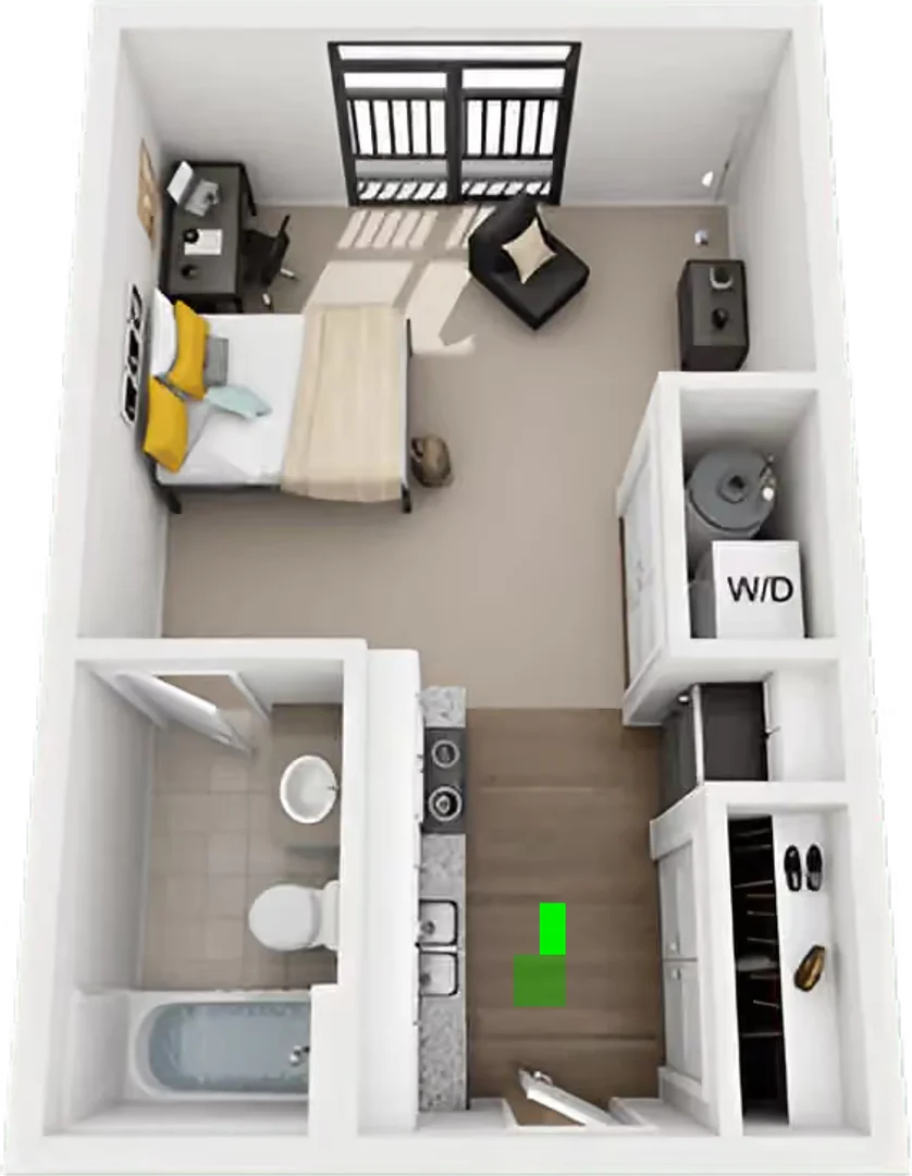Niedrogi apartament typu studio z niezbędnymi funkcjami w 