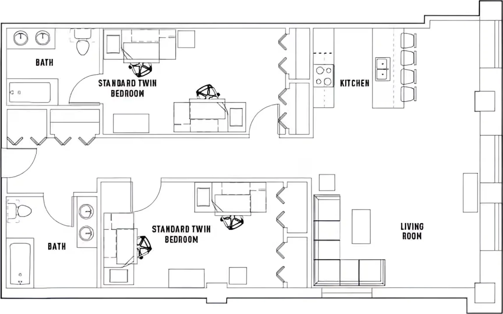 Chambre d'étudiant à avec espace d'étude et installations communes