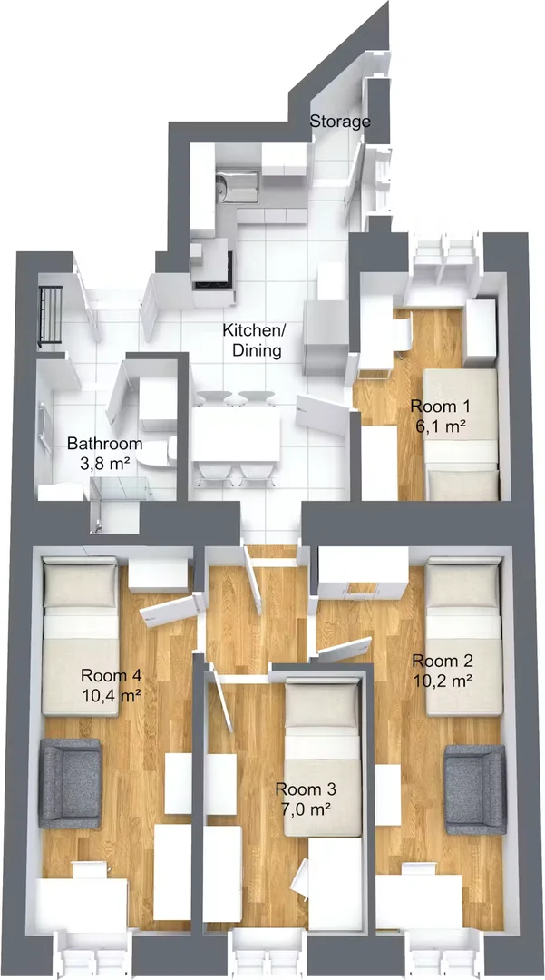 Zimmer in Studentenwohnung in  zu vermieten, voll möbliert