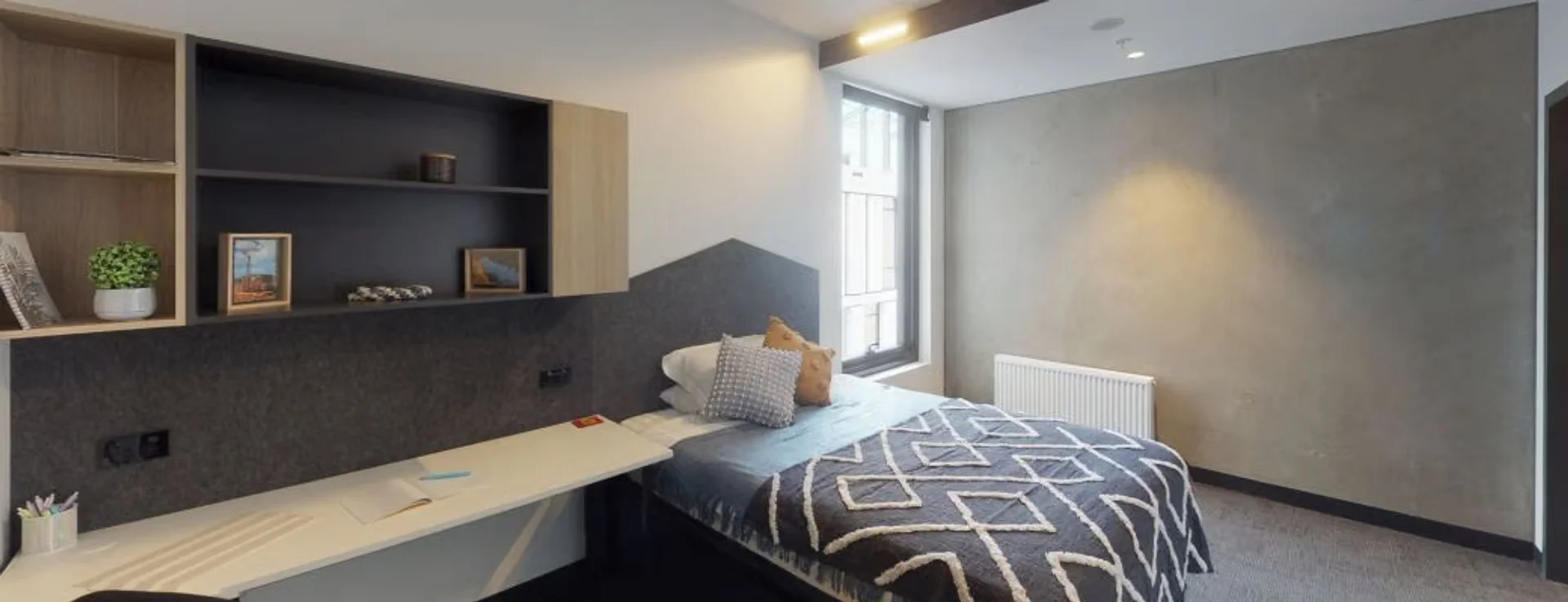 Studentenzimmer in  mit Arbeitsbereich und Gemeinschaftseinrichtungen