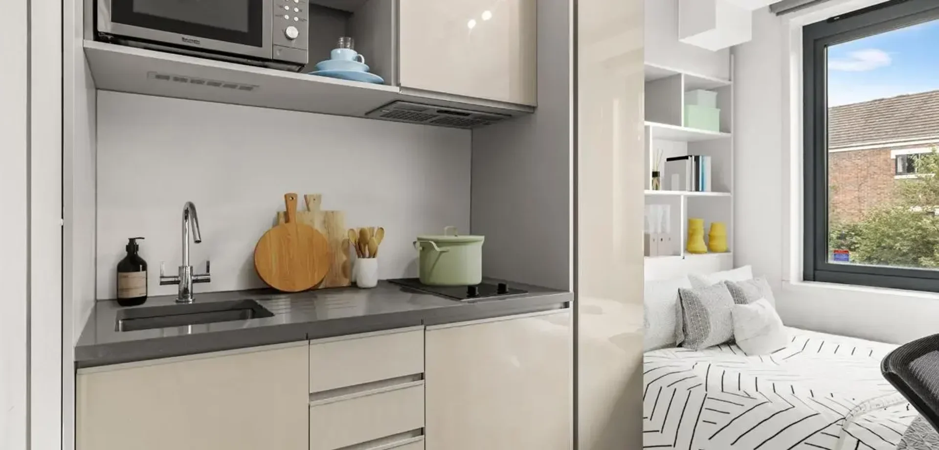 Niedrogi apartament typu studio z niezbędnymi funkcjami w 