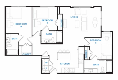 Logement avec 3 chambres à Bryan