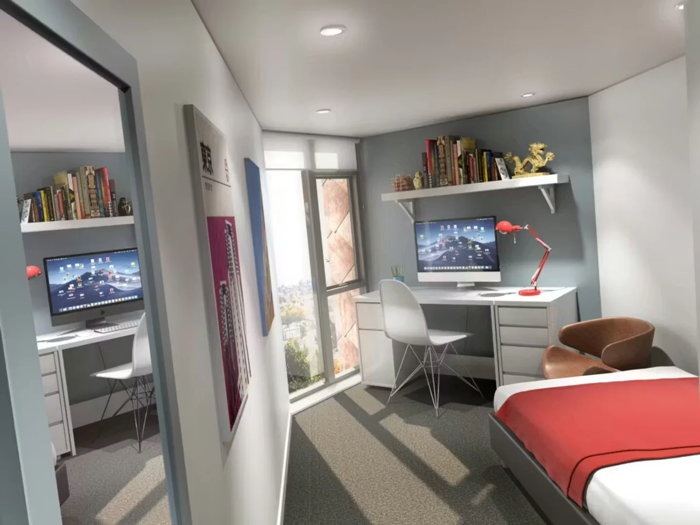 Habitación estudiantil funcional perfecta para estudiar en 