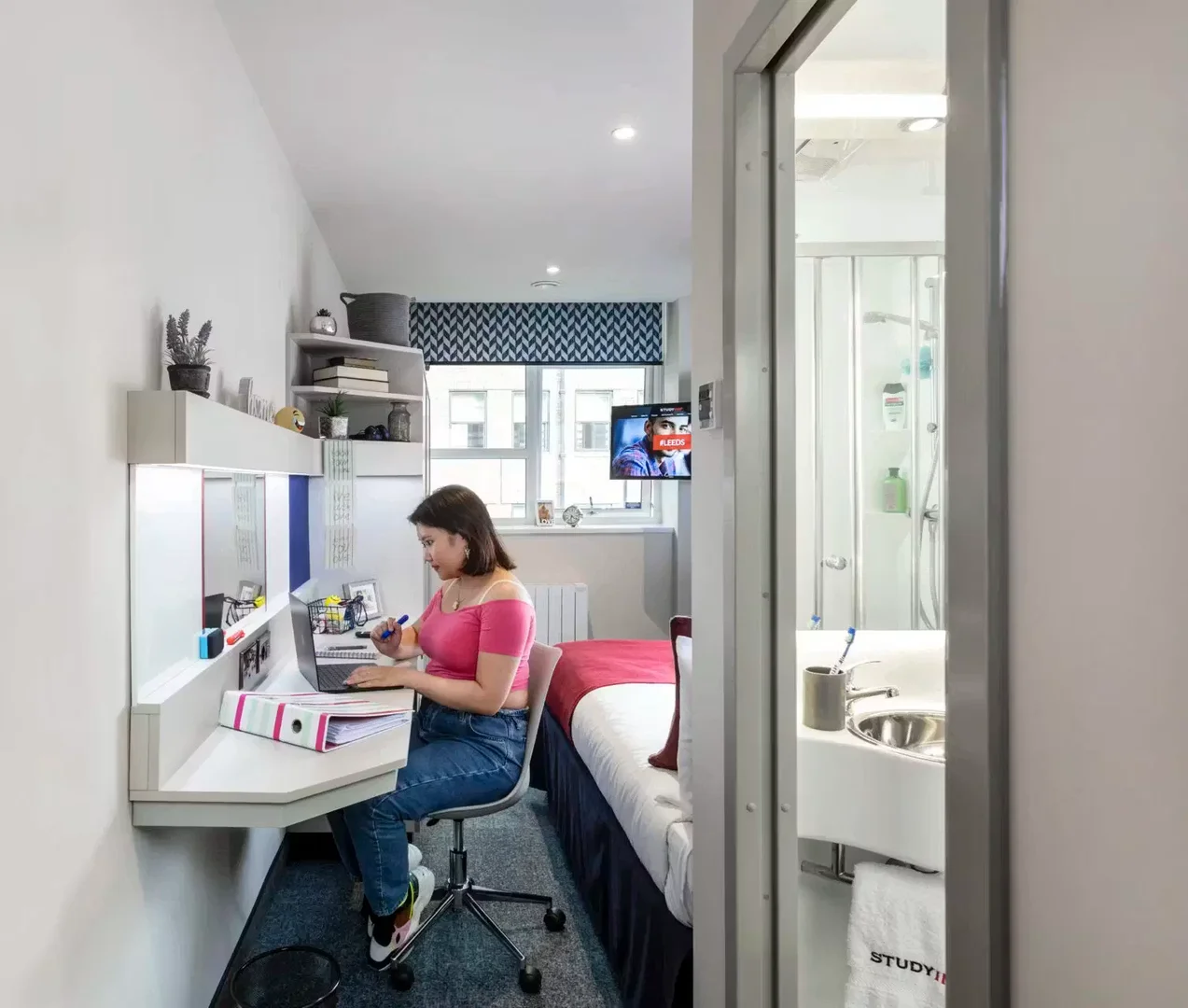 Student room in  with study area and shared facilities