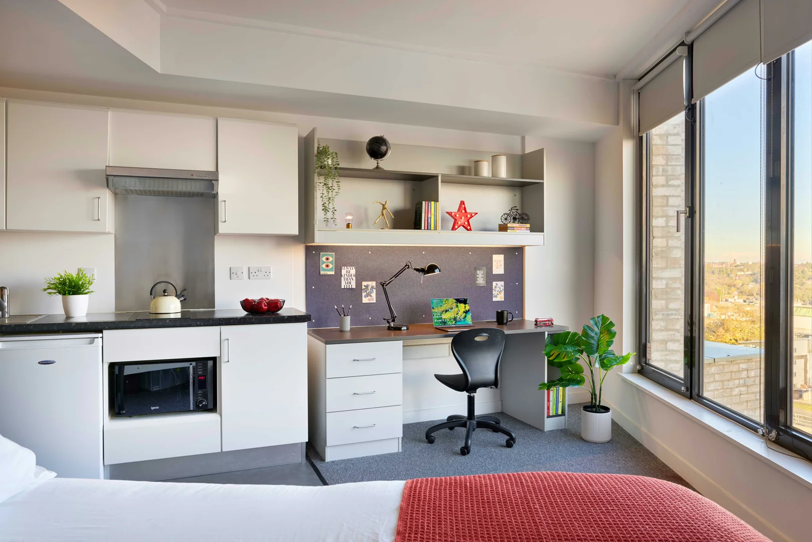Chambre d'étudiant à  avec espace d'étude et installations communes