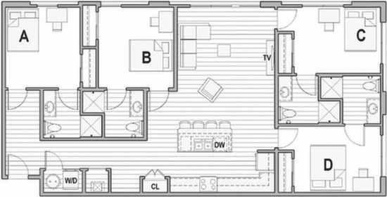 Alojamiento con 3 habitaciones en Columbus