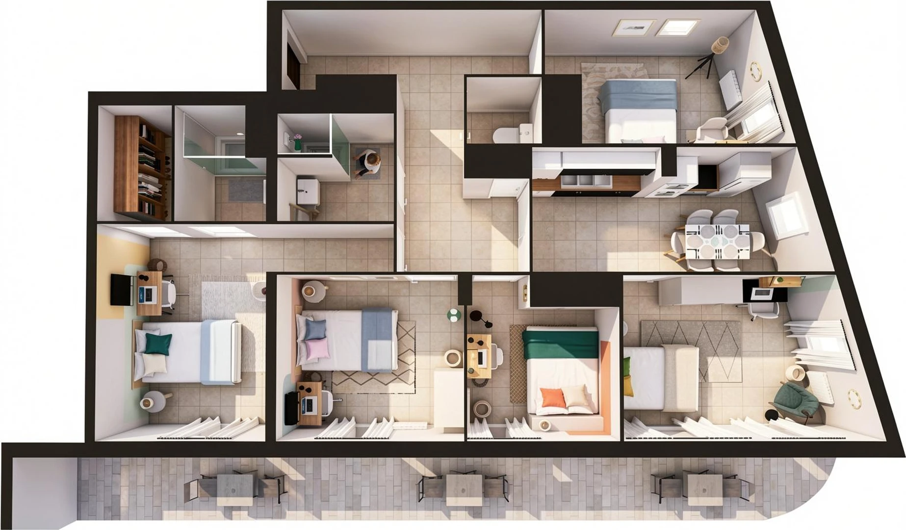 Habitación estudiantil funcional perfecta para estudiar en 