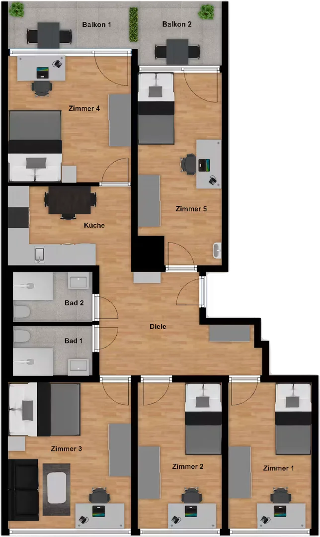 Student room in  with study area and shared facilities