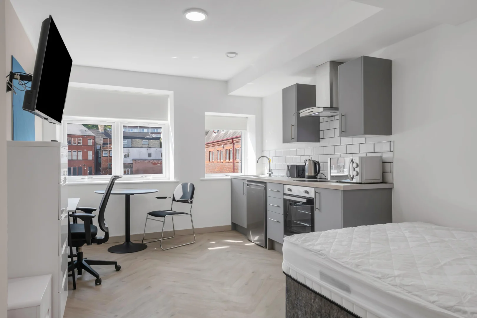Affordable studio apartment with essential features in 