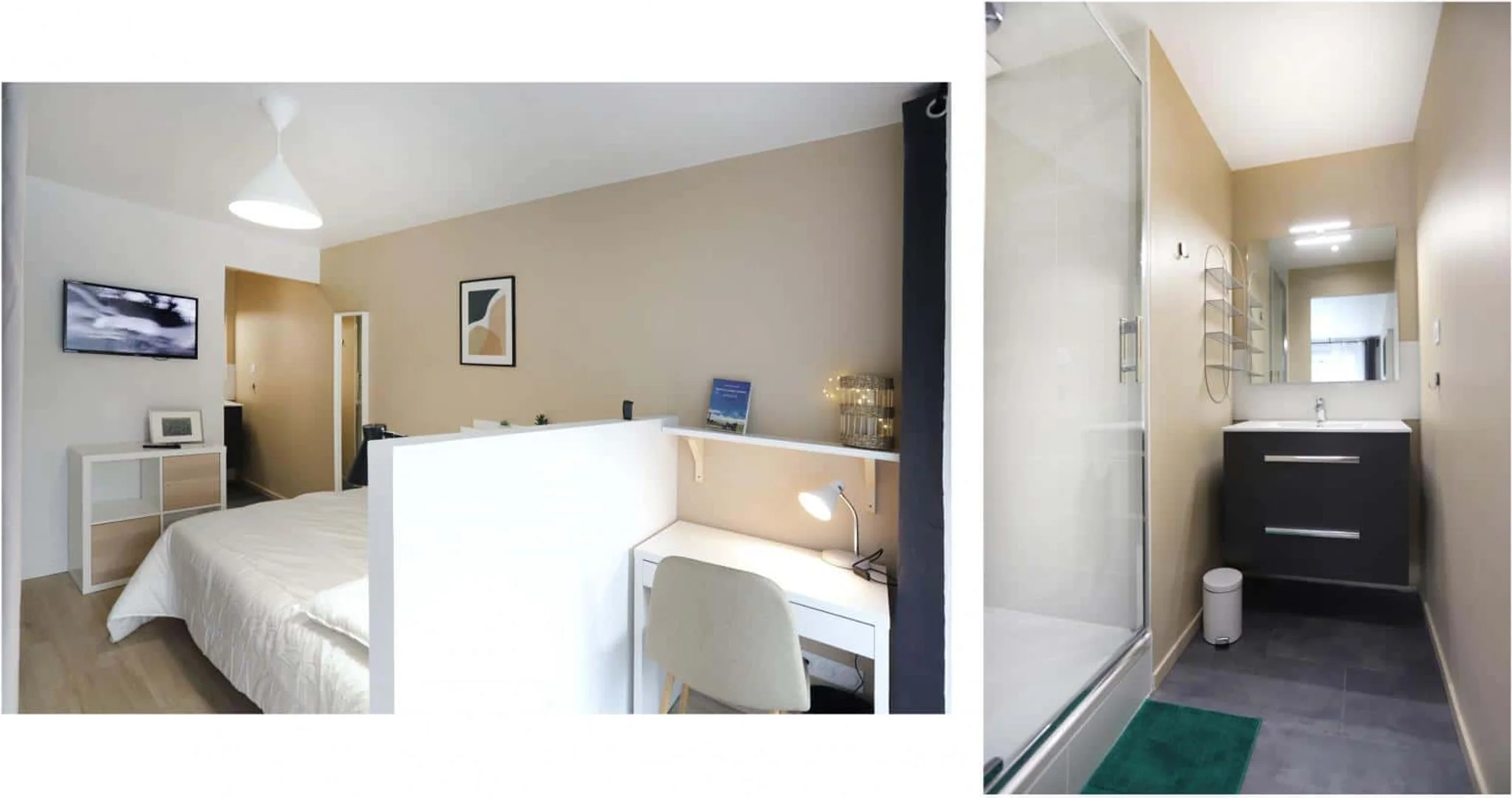 Chambre d'étudiant à  avec espace d'étude et installations communes