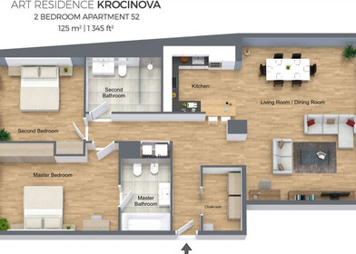 Appartamento con 2 camere da letto a Praga