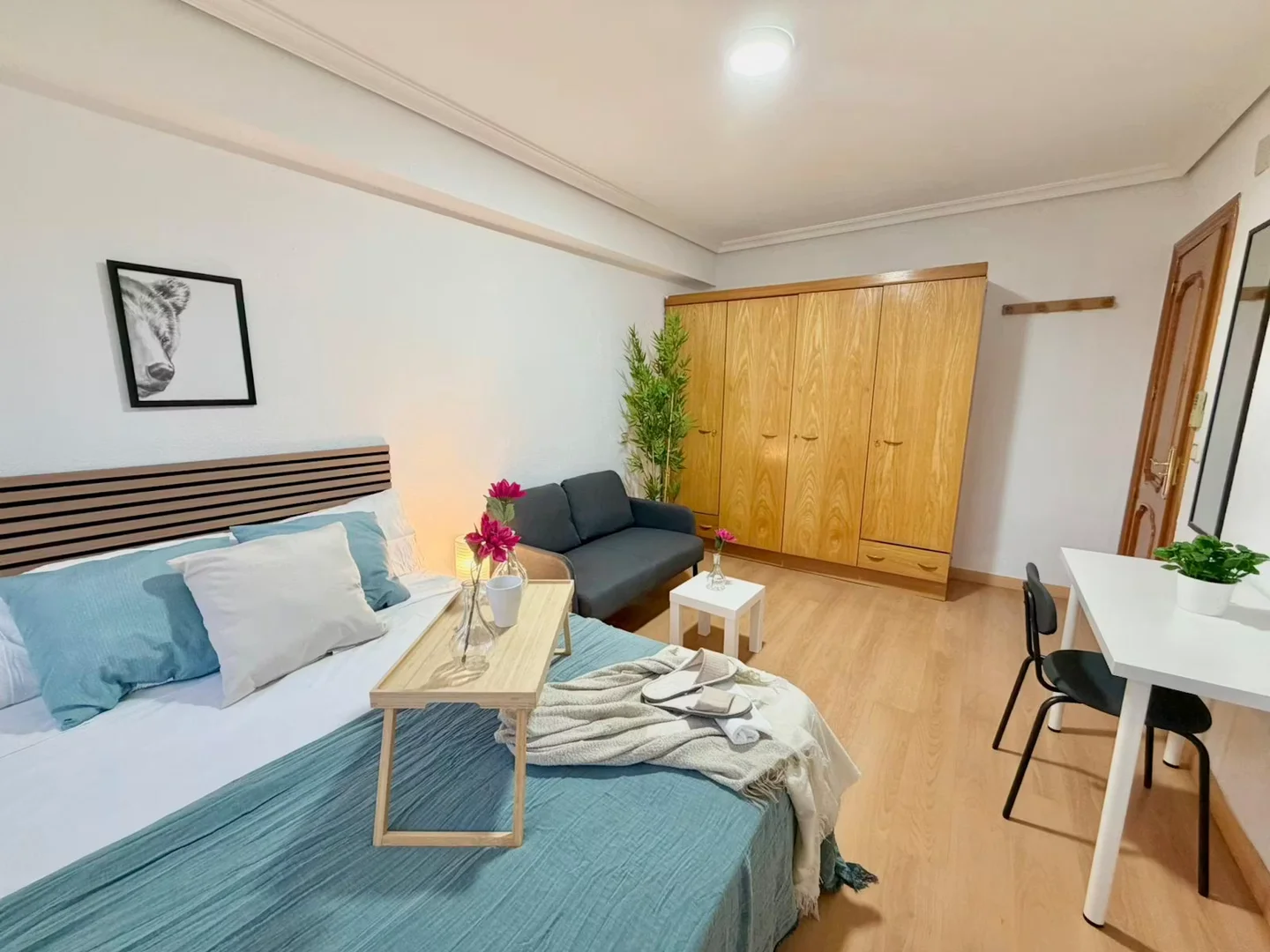 Quarto acessível para estudantes com iluminação ampla em 