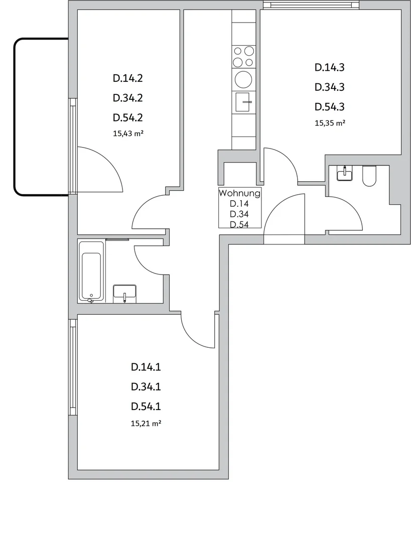 Studentenzimmer in  mit Arbeitsbereich und Gemeinschaftseinrichtungen
