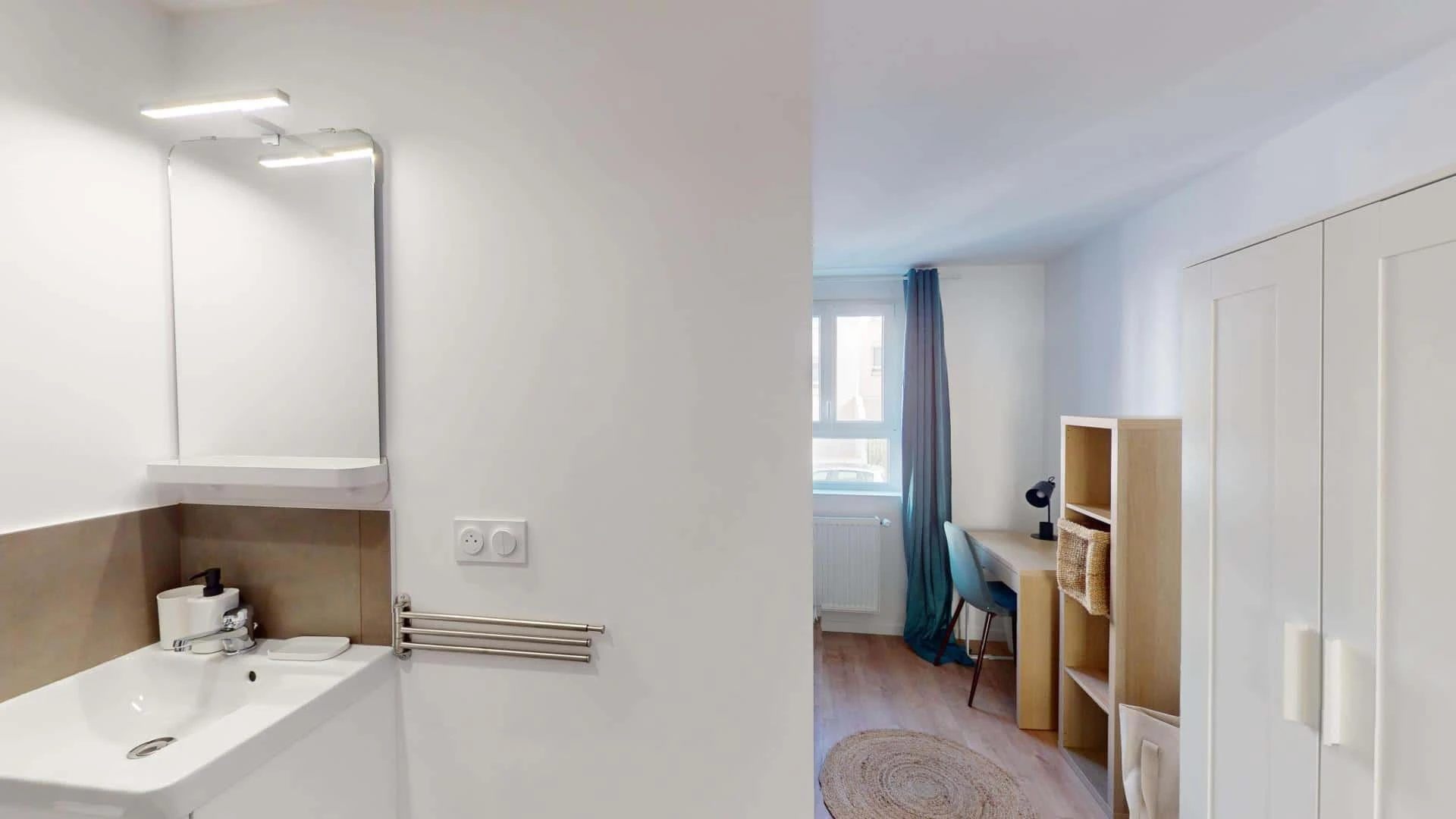 Chambre d'étudiant à avec espace d'étude et installations communes
