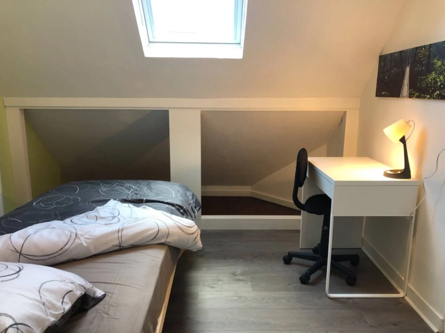 Quarto acessível para estudantes com iluminação ampla em 