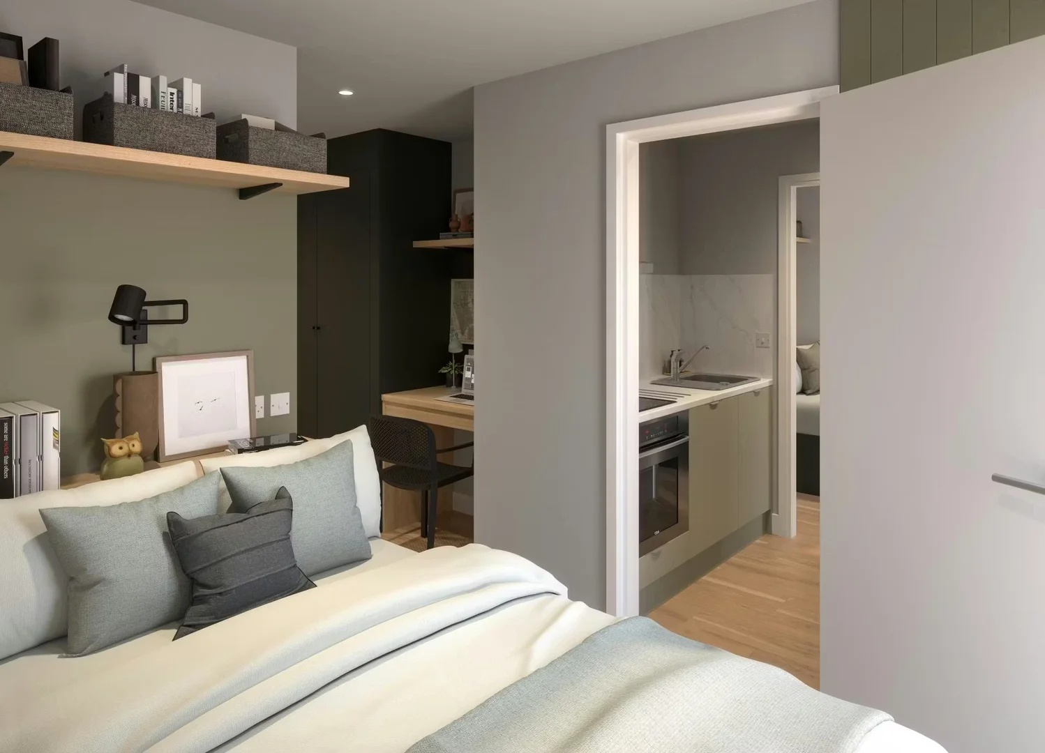 Habitación estudiantil funcional perfecta para estudiar en 